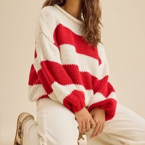 NWT Altar'd State Fawn Striped Crewneck Sweater